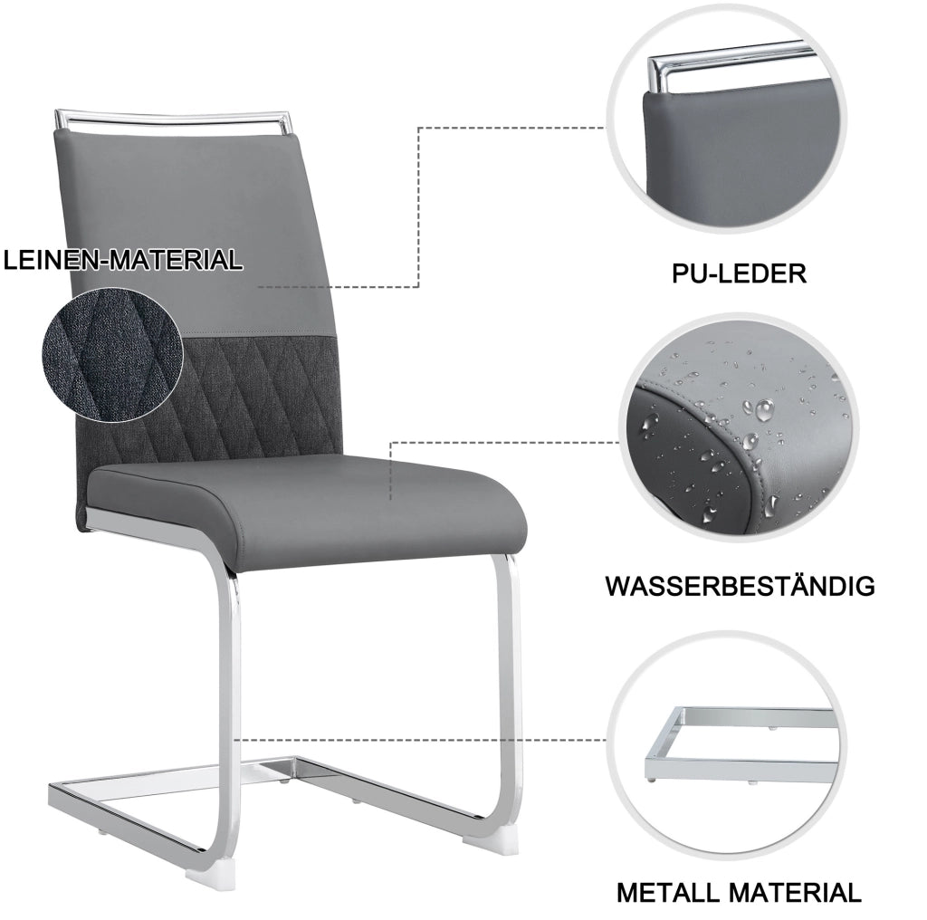 Sedia da pranzo ergonomica grigia con schienale in PU e lino