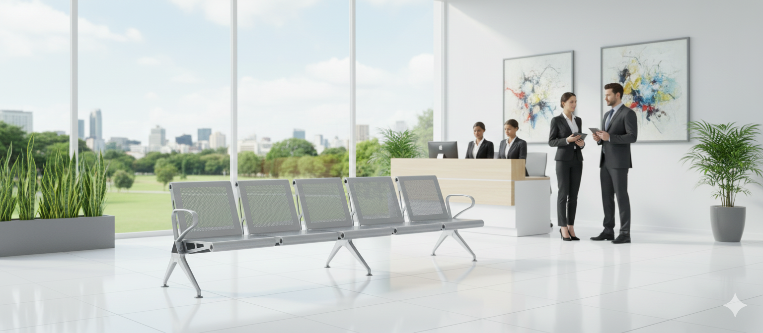 Panca per Sala Attesa 5 Posti in Acciaio da Ufficio Tosini Silver