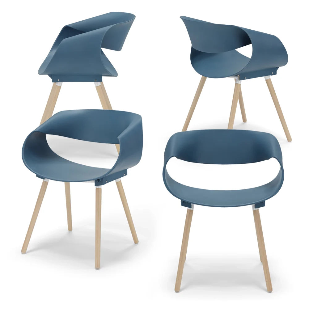 Set 4 sedie in polipropilene DILETTA con gambe in faggio, resistente ai raggi UV, design moderno, ideale per sala da pranzo, cucina, sala d’attesa, bar, ristoranti, colore Petrolio