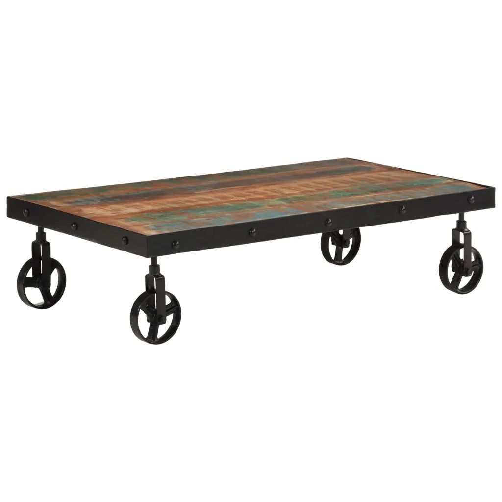 Tavolino Salotto con Ruote Legno Massello Recupero 100x55x26 cm 371684