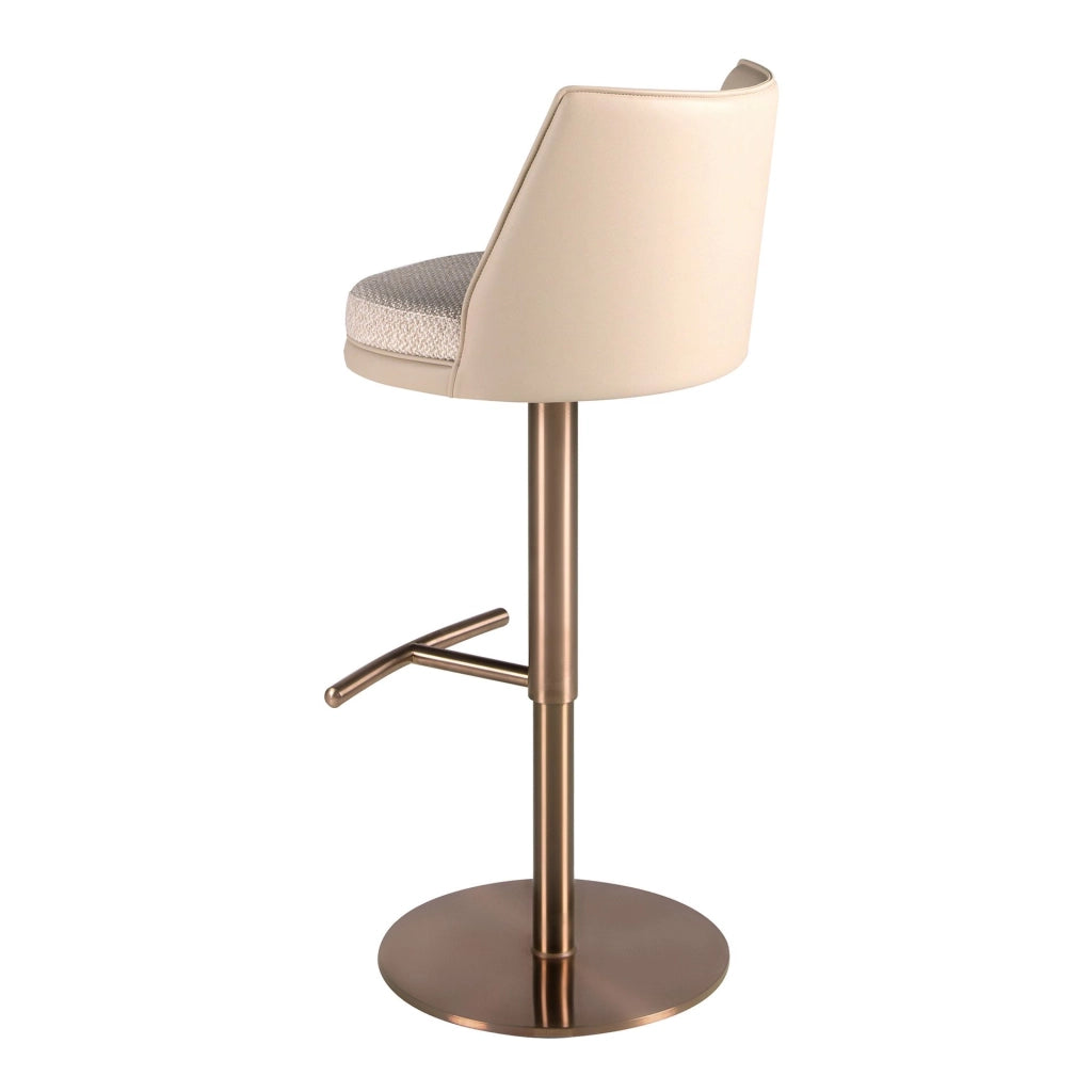 Sgabello girevole in tessuto crema screziato e similpelle crema