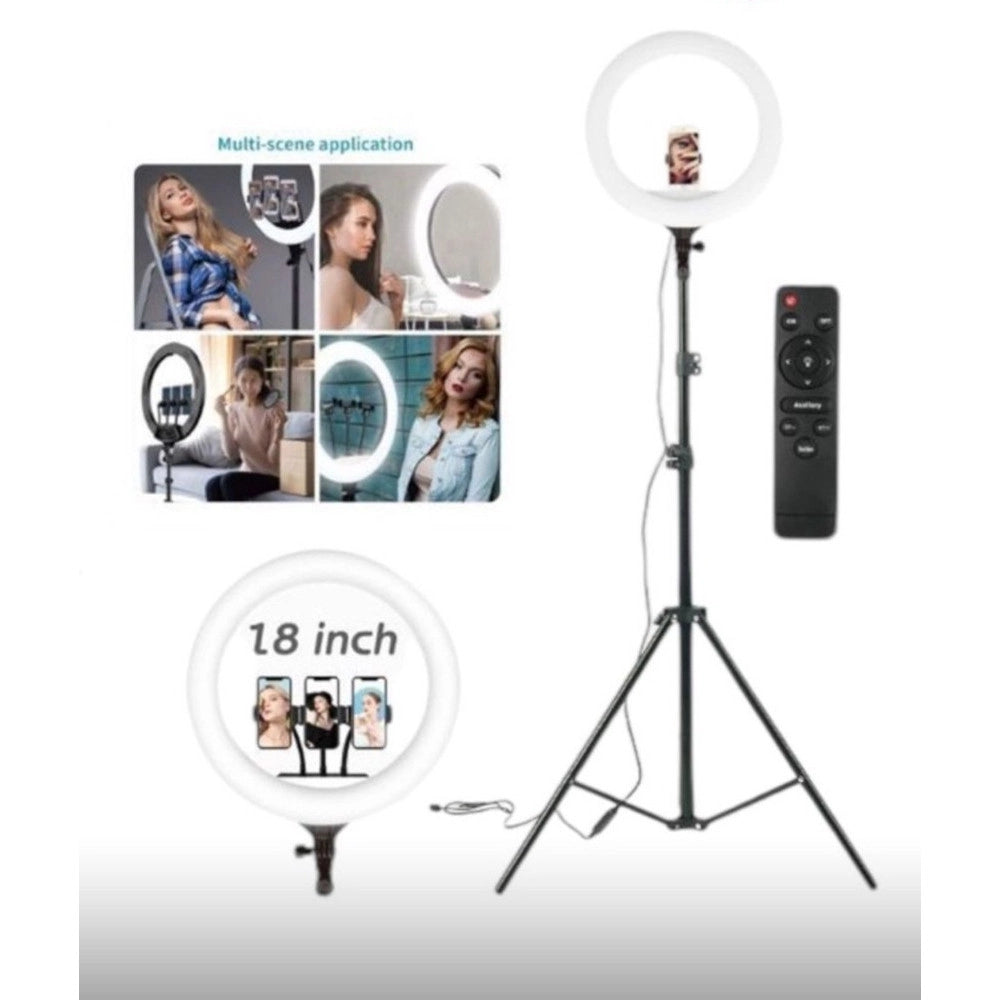 Trade Shop - Luce Ad Anello Led Con Staffa Treppiede Telecomando Supporto Smartphone Foto Set Q-1800 -