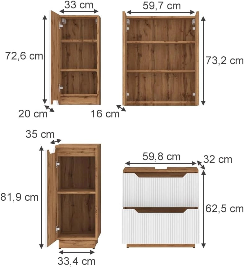 Set di mobili da bagno Lotta, Rovere/bianco a strisce, 4 parti