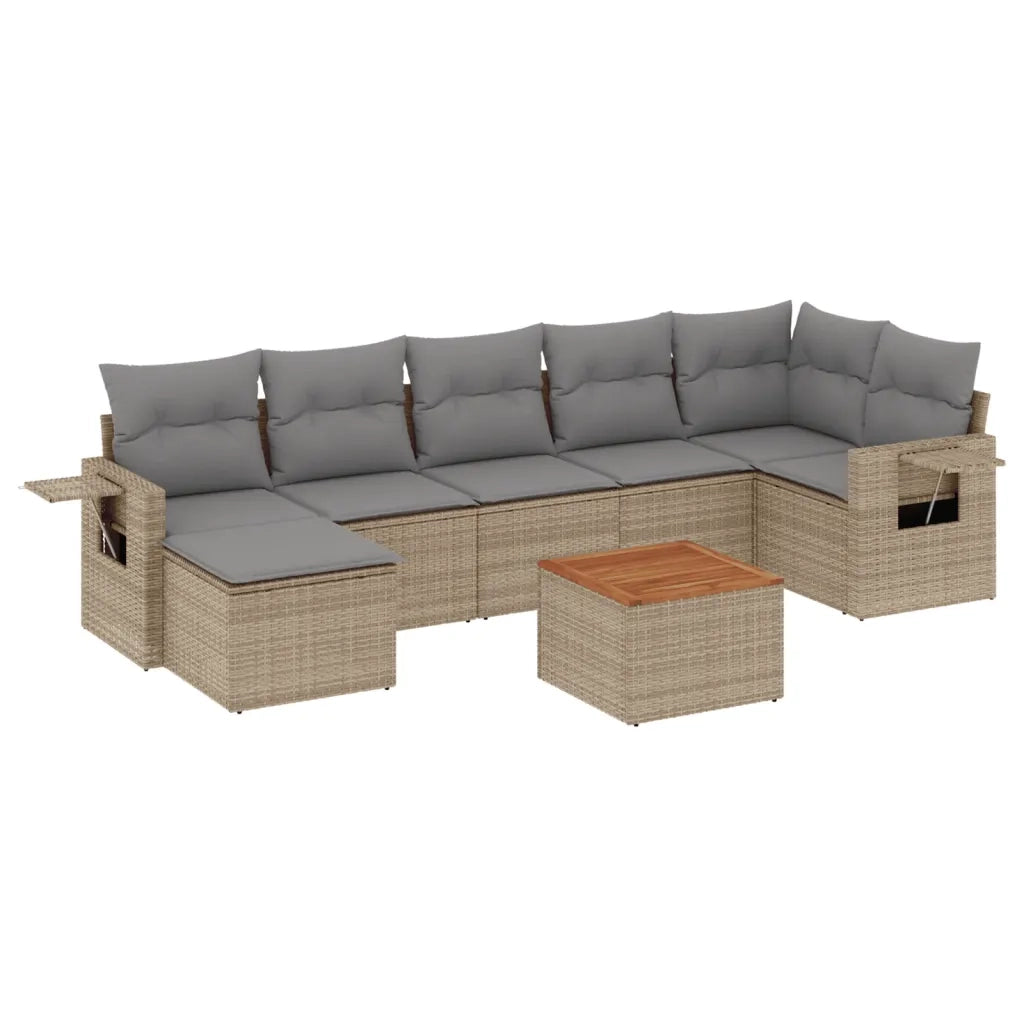 Set Divano da Giardino 8 pz con Cuscini Beige in Polyrattan