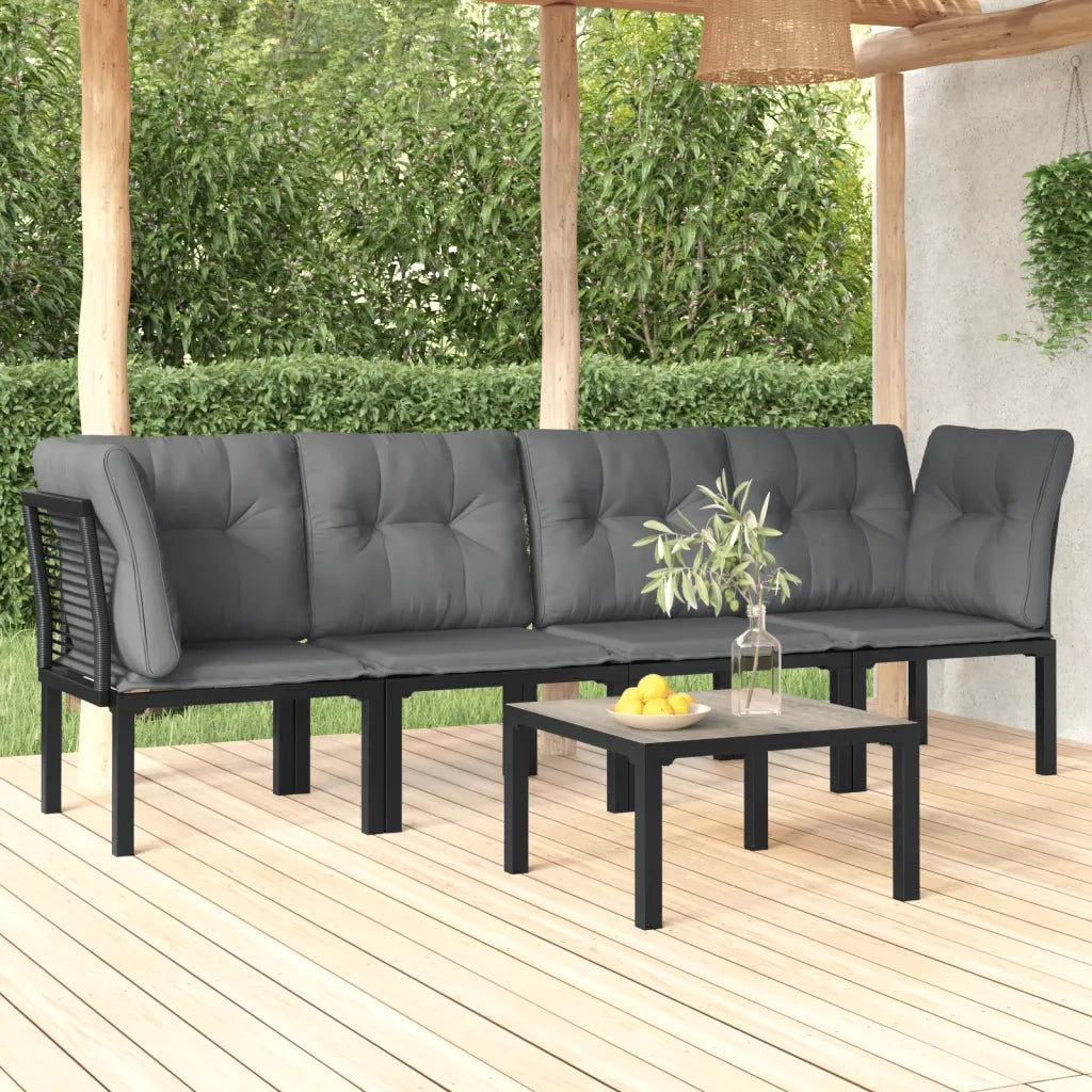 Set Salotto da Giardino 5 pz | Set di Mobili da Esterno Nero e Grigio in Polyrattan