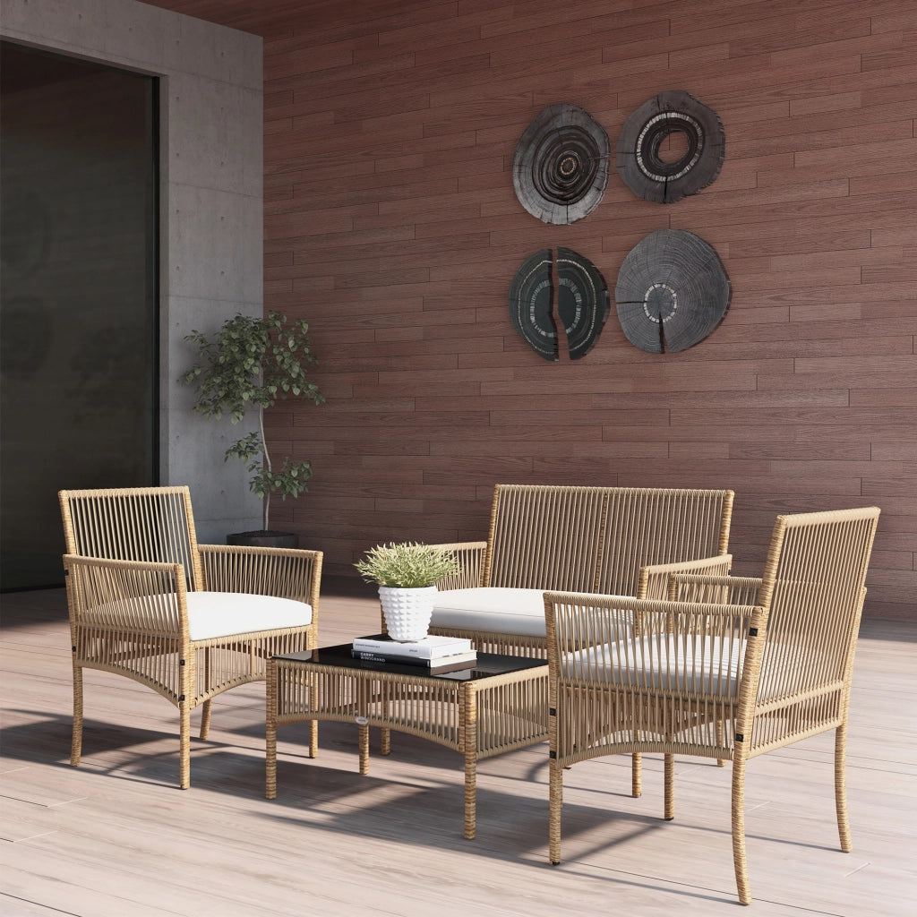 Set divano giardino 4 pezzi ¨C zephmum ¨C canap¨¦ 2 posti 2 poltrone tavolino vetro