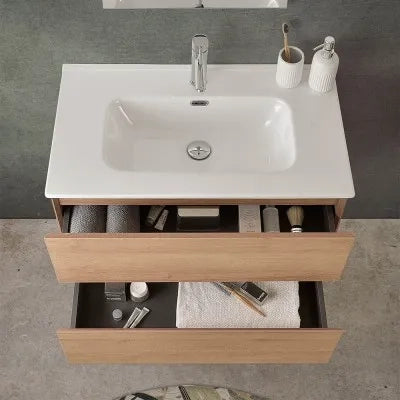 Mobile bagno sospeso 80 cm noce gold con pensile H 120 cm Dafne
