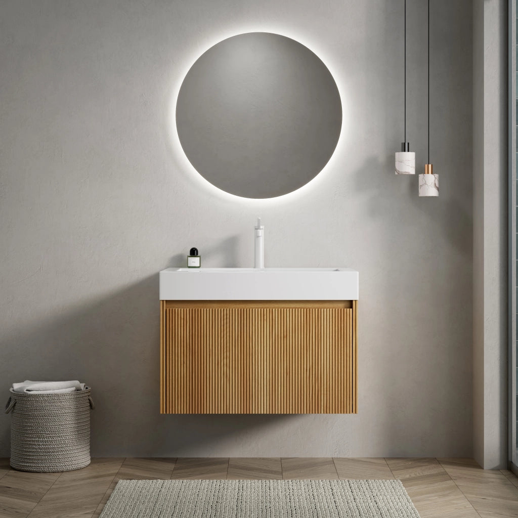 Mobile Bagno Sottolavabo con Lavabo Integrato ¨C MINIMAL ¨C Legno Naturale, 1 Cassetto, 70 cm