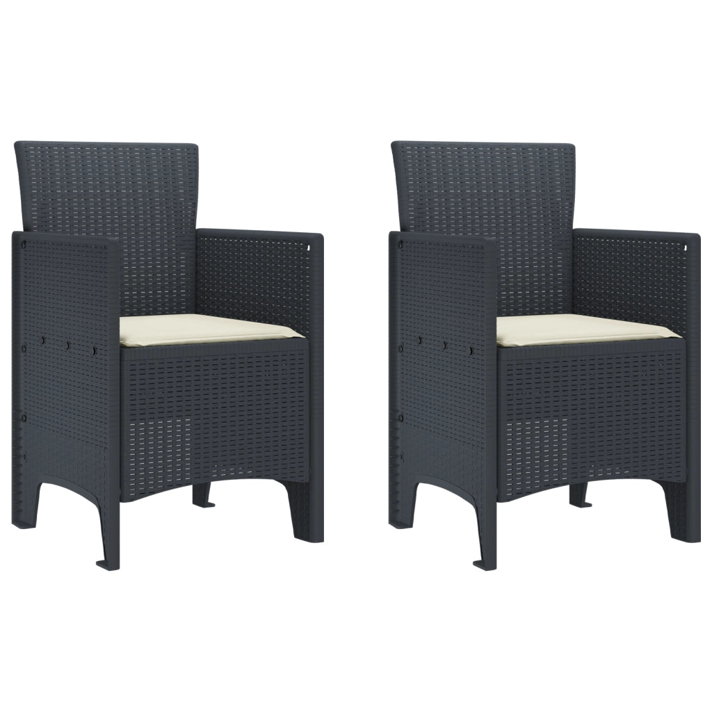 Set da pranzo da giardino in 3 pezzi con cuscini in rattan polipropilene antracite