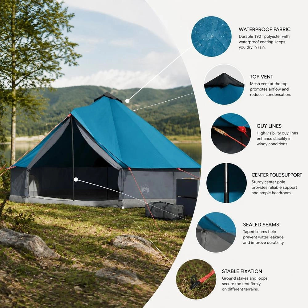 Tipi Family Tent For 6 People, Blue, Waterproof