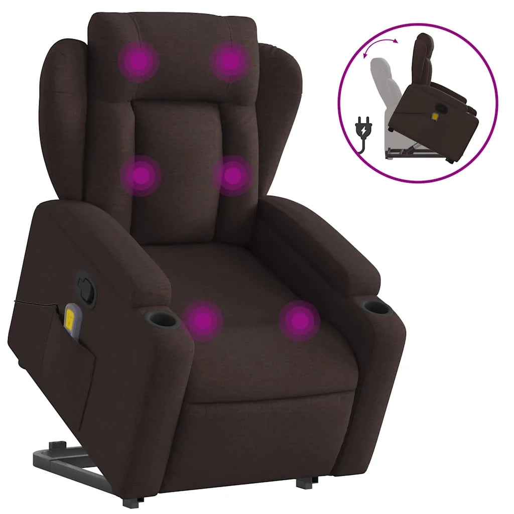 Poltrona Alzapersona Massaggi Reclinabile Marrone Scuro Tessuto 3204499