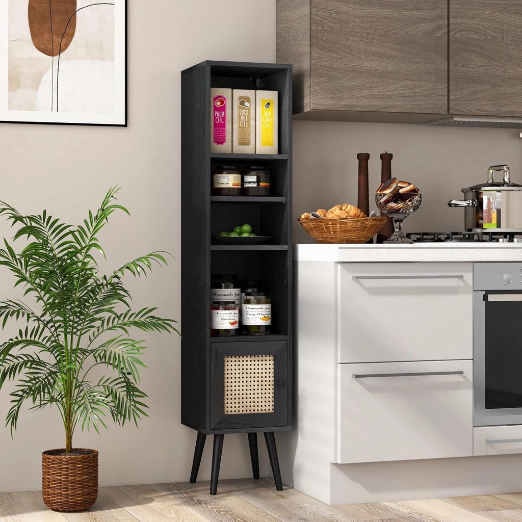 Libreria, armadietto sottile con 4 ripiani e porte, scaffale per soggiorno e ufficio, 29,5 x 29,5 x 137 cm (nero)