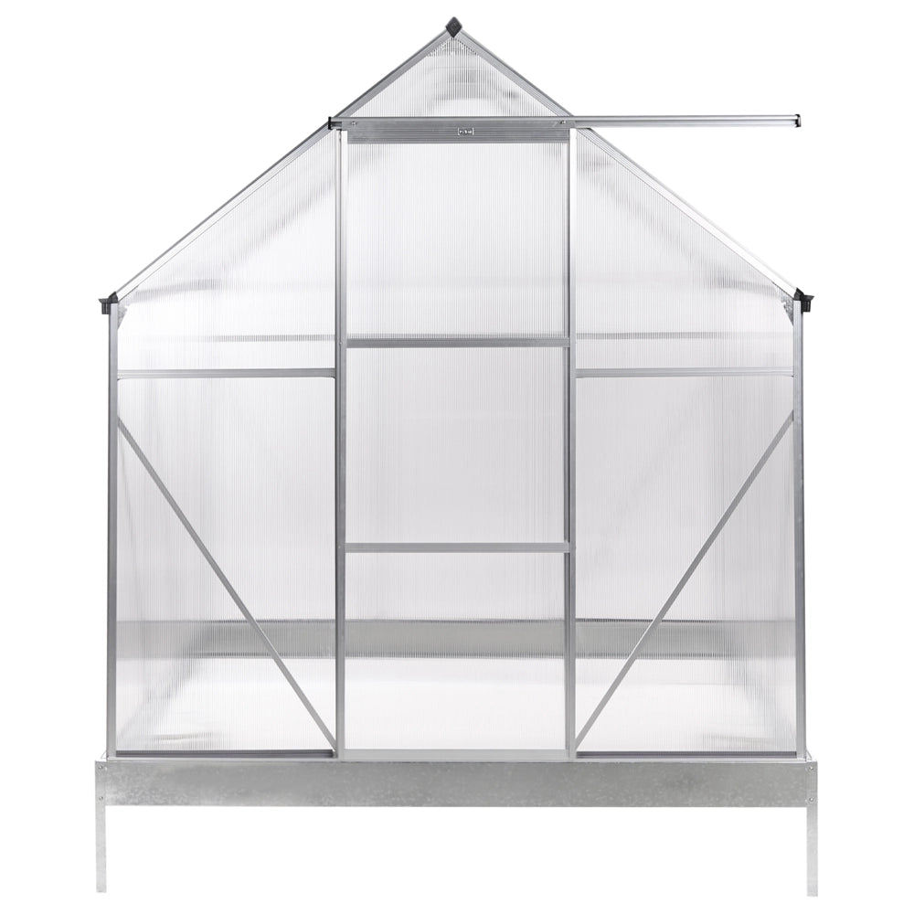 Grande serra da giardino in policarbonato con struttura in alluminio Porte scorrevoli walk-in Protezione UV Argento Puglia