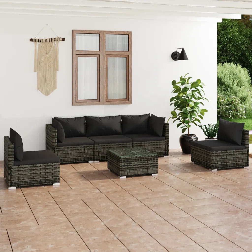 Set Divani da Giardino 6 pz con Cuscini in Polyrattan Grigio cod mxl 43813