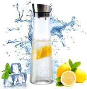 Caraffa da acqua - Caraffa da acqua in vetro con coperchio - 1200ml - Tasca - Coperchio in acciaio inossidabile a gravità - Caraffa da acqua trasparente per tisane, tè, limonata, caffè e succo di frutta