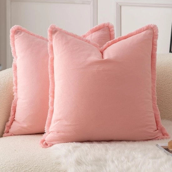 Coperte di cuscini in cotone - Decorazioni per abbellire - Decorazione per salotto - Bordo a forma di penna boho - 50x50cm 2 pezzi - Rosa