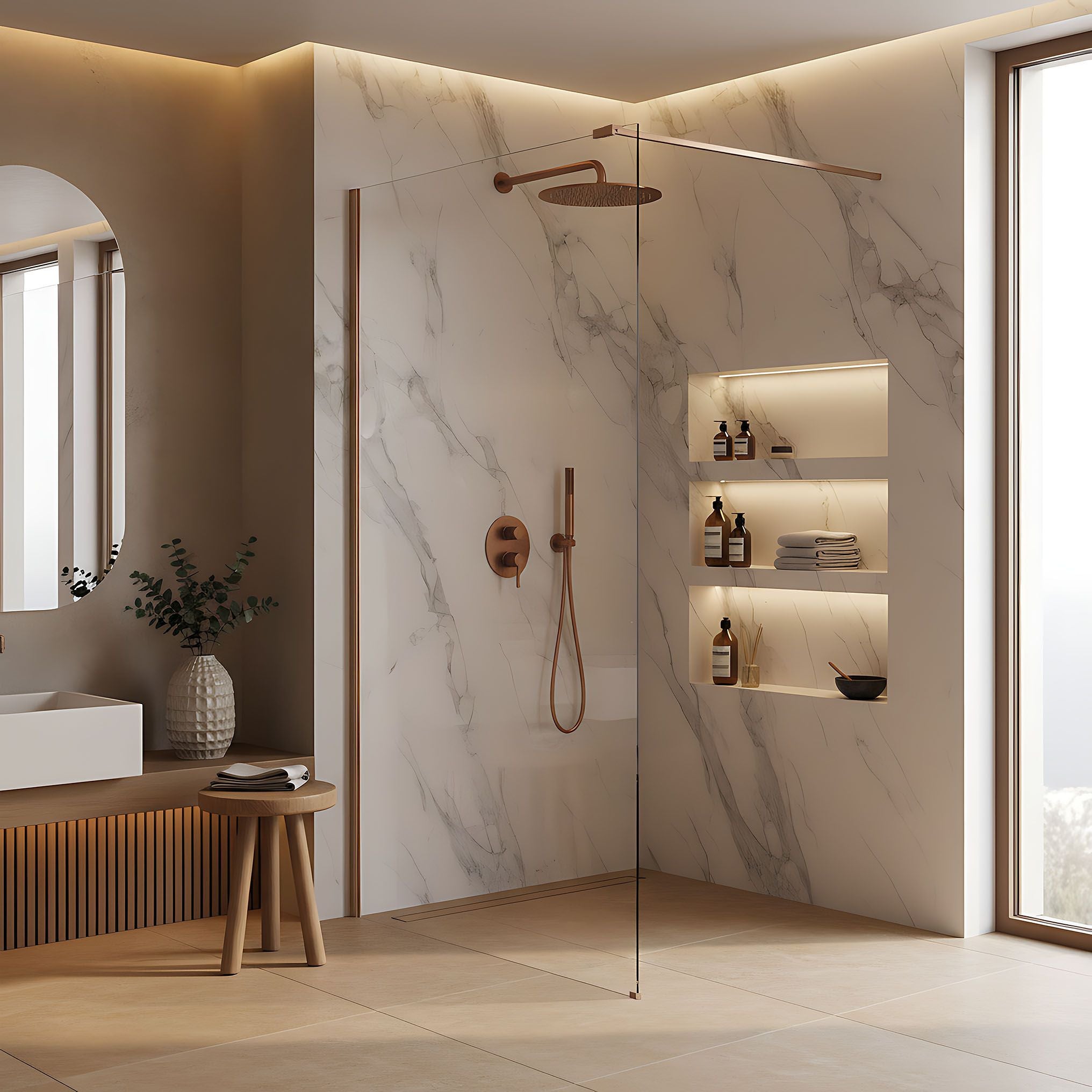 Parete Doccia Rea Flexi Transparent / Brush Copper 80