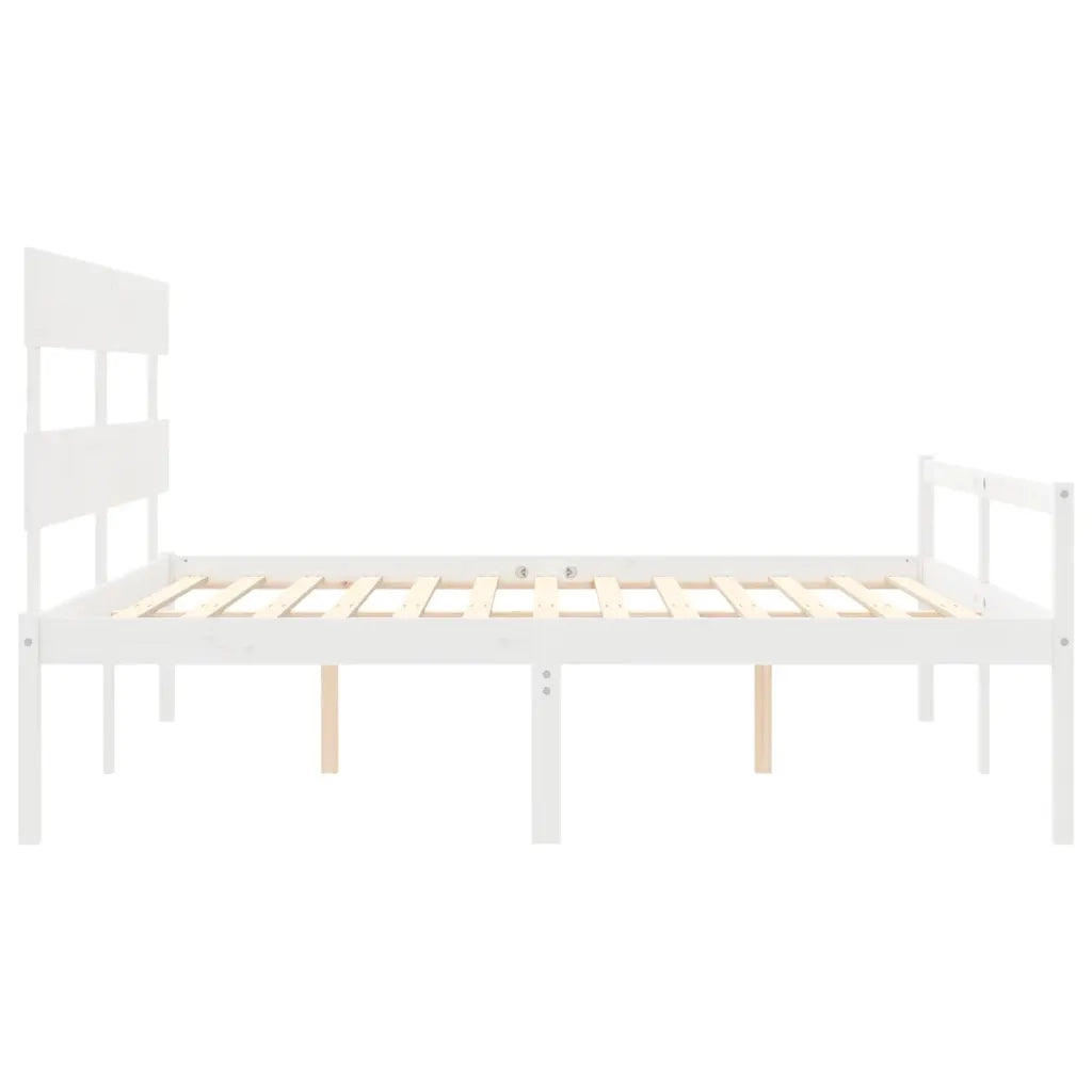 Letto matrimoniale | Letto per adulti | Letto per Anziani con Testiera Bianco Super King Legno Massello