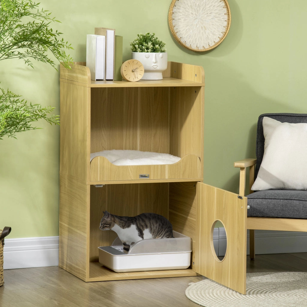 Mobile per lettiera gatto 3 livelli con porta e cuscino ¨C zephmum ¨C 60x45x103 cm
