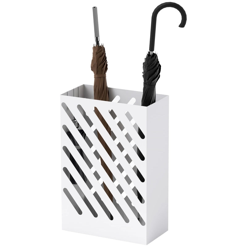 Portaombrelli in acciaio con 4 ganci e vassoio raccogligocce, 28 x 14 x 41 cm, bianco
