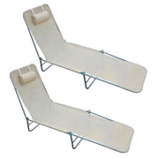 SET 2 LETTINI PRENDISOLE PIEGHEVOLI CON SCHIENALE RECLINABILE A 4 LIVELLI, METALLO E TESSUTO A RETE, BEIGE