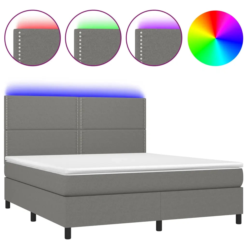 Letto a Molle Materasso e LED Grigio Scuro 180x200cm in Tessuto cod mxl 48512
