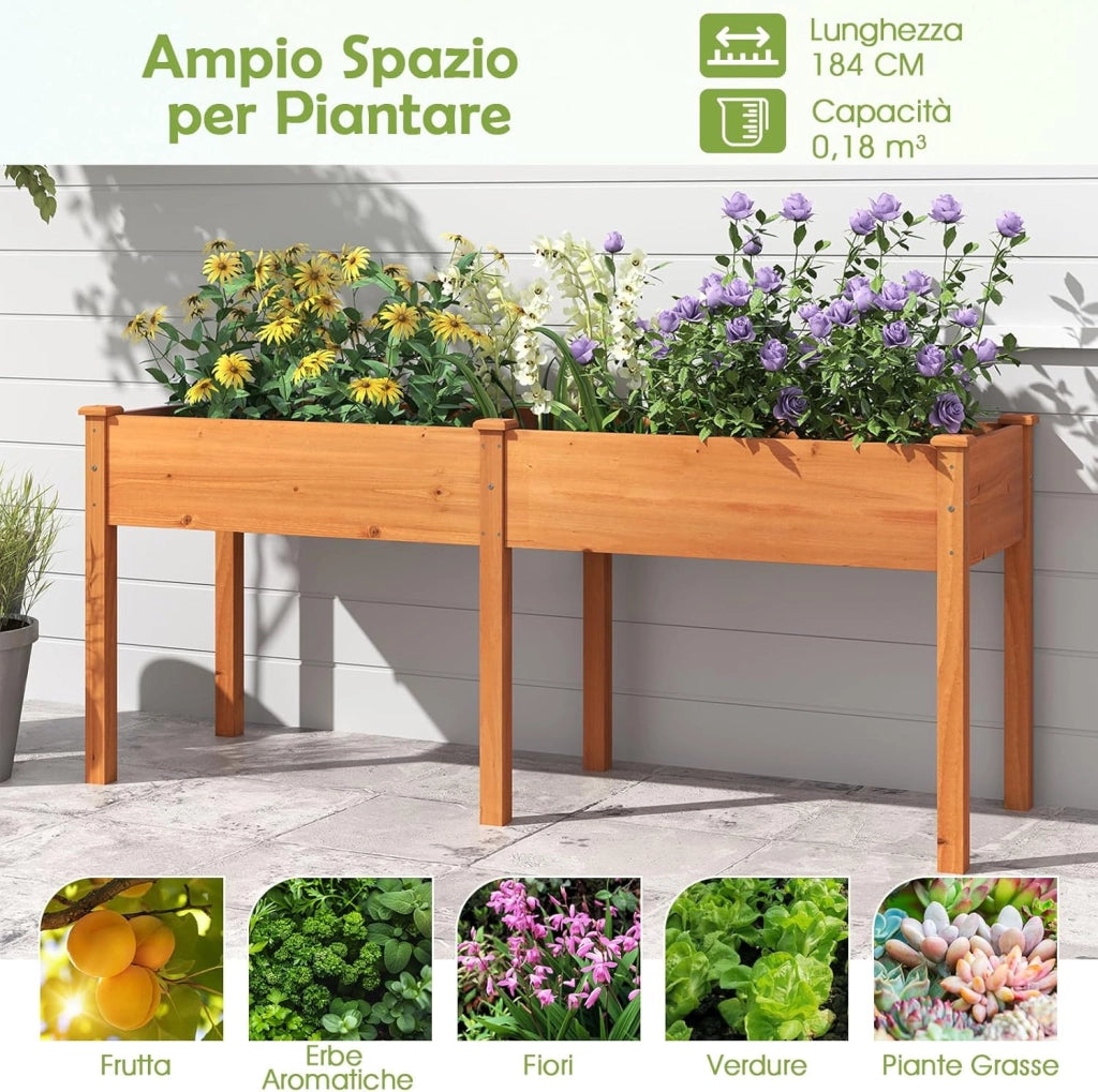 Fioriera da Giardino Rialzata, Letto da Giardino Elevato in Legno con Pannello Divisore, Fori di Drenaggio, Aiuola Rialzata per Piante, Fiori, Erbe e Verdure (Marrone)