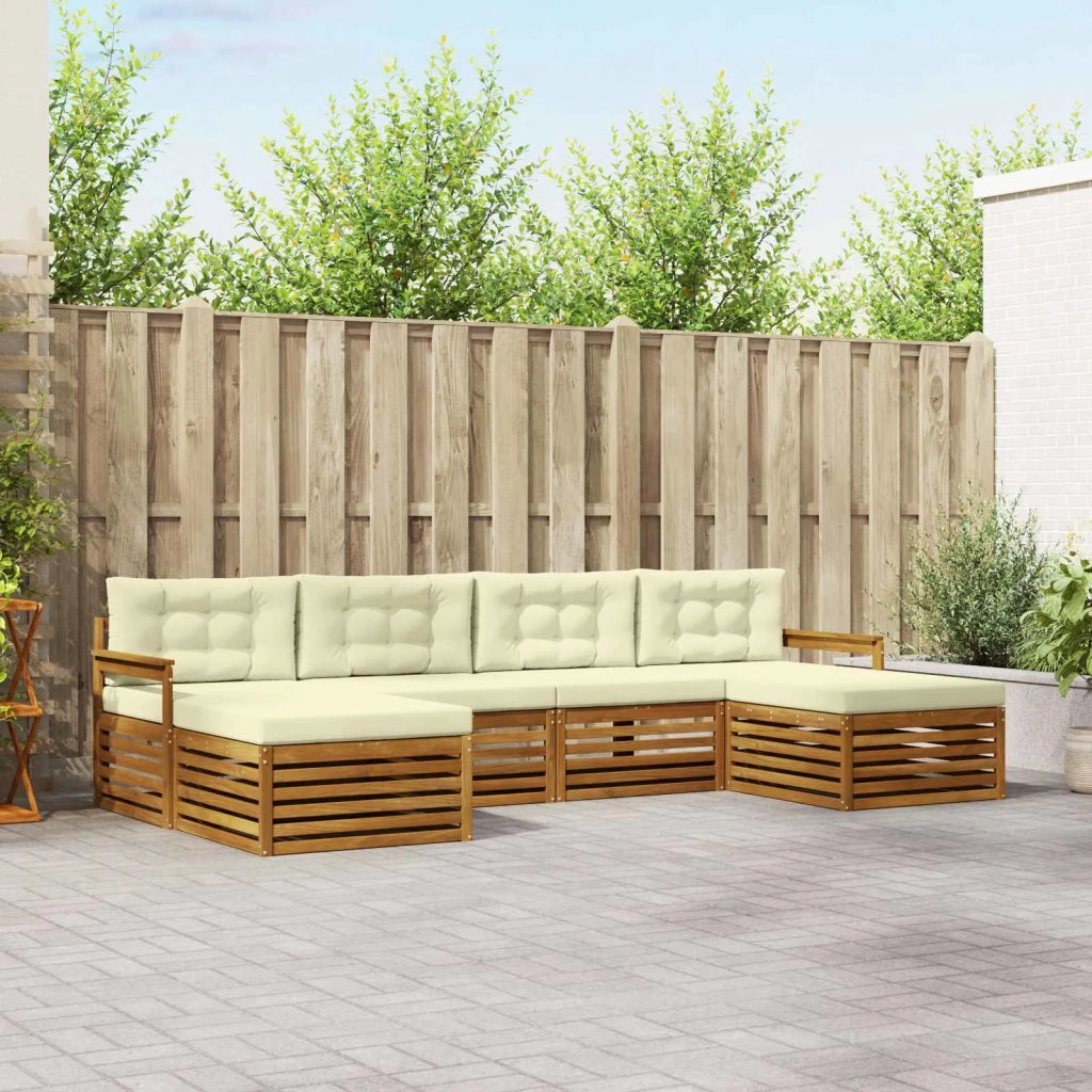 Set divani 6 pcs Naturale e Crema Legno di Acacia Massello