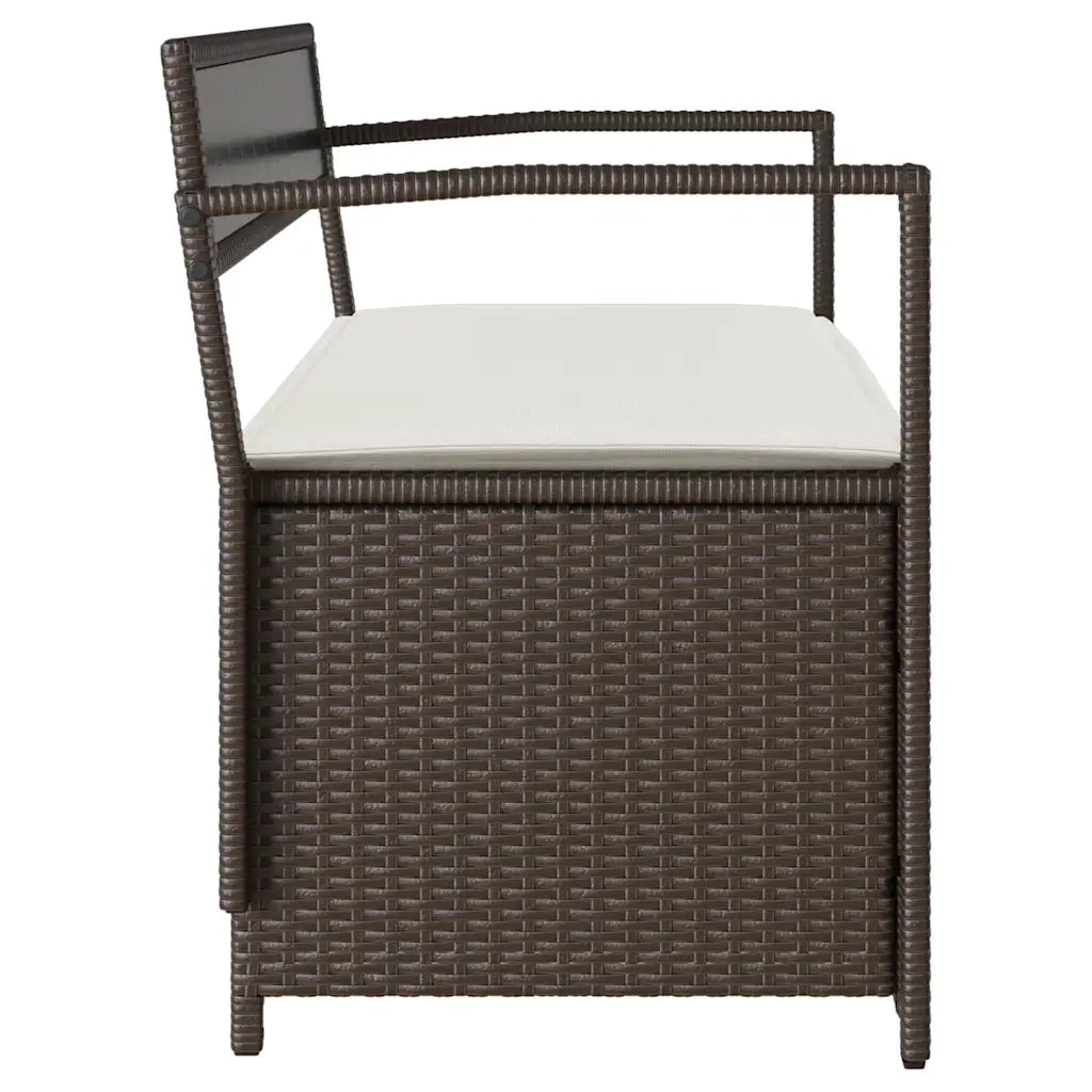 Panchina Portaoggetti da Giardino | Panca da Giardino con Cuscino Marrone Polyrattan