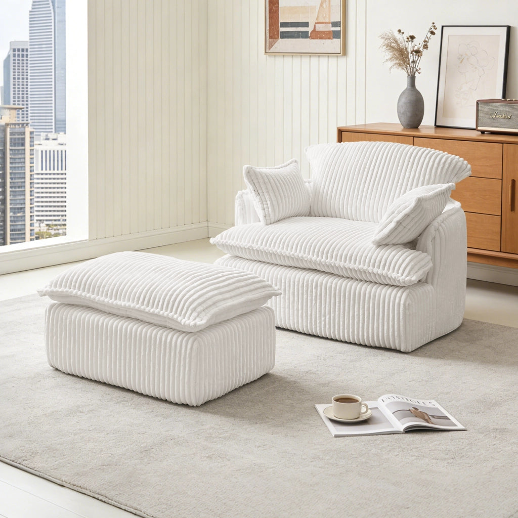 Poltrona con pouf 115x89x77 cm con poggiapiedi beige