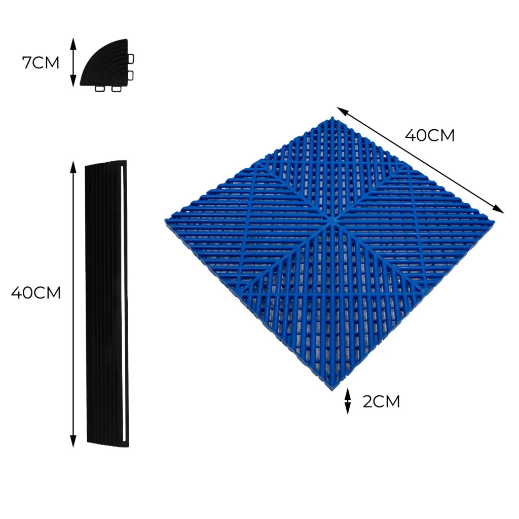 Piastrelle a incastro ventilate Blu 3,2m x 6m per garage e officine, antiscivolo.