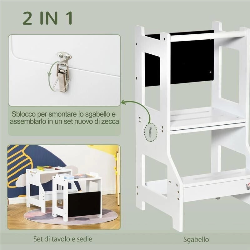 SCALA MONTESSORI 2 IN 1 CON SGABELLO E LAVAGNA INCLUSI 42X44XH86 CM