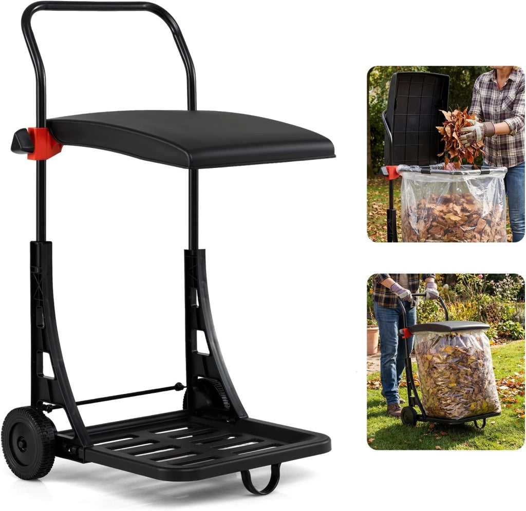Carrello Portasacco Immondizia da Giardino, Supporto Porta Sacchi di Diverse Dimensioni, con Ruote, Coperchio e Altezza Regolabile, Carriola per Foglie, Rifiuti, Raccolta Differenziata