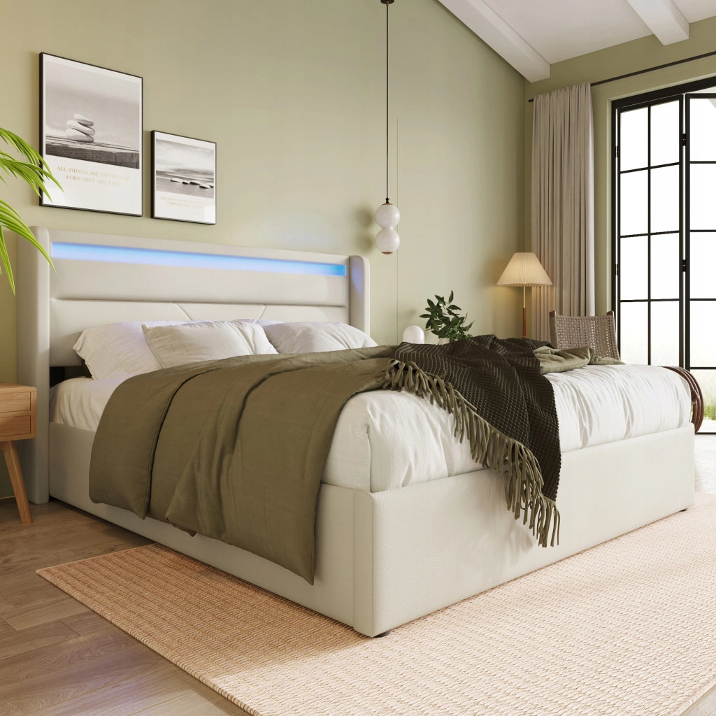 Letto con contenitore LED - Xylo - 140x200 - Bianco - Telecomando