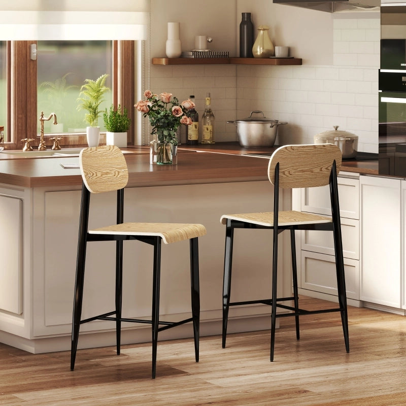 SGABELLO BAR 66 cm Legno Naturale e Metallo Nero