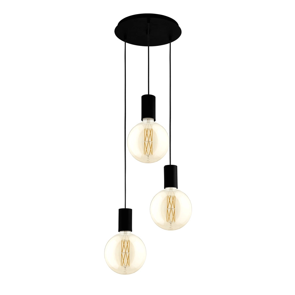 Lampadario A Sospensione Contemporaneo Pozueta Acciaio Nero 3 Luci E27 D33
