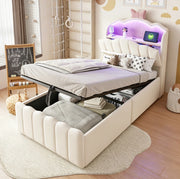 Letto imbottito per bambini 90x200 cm con LED e contenitore