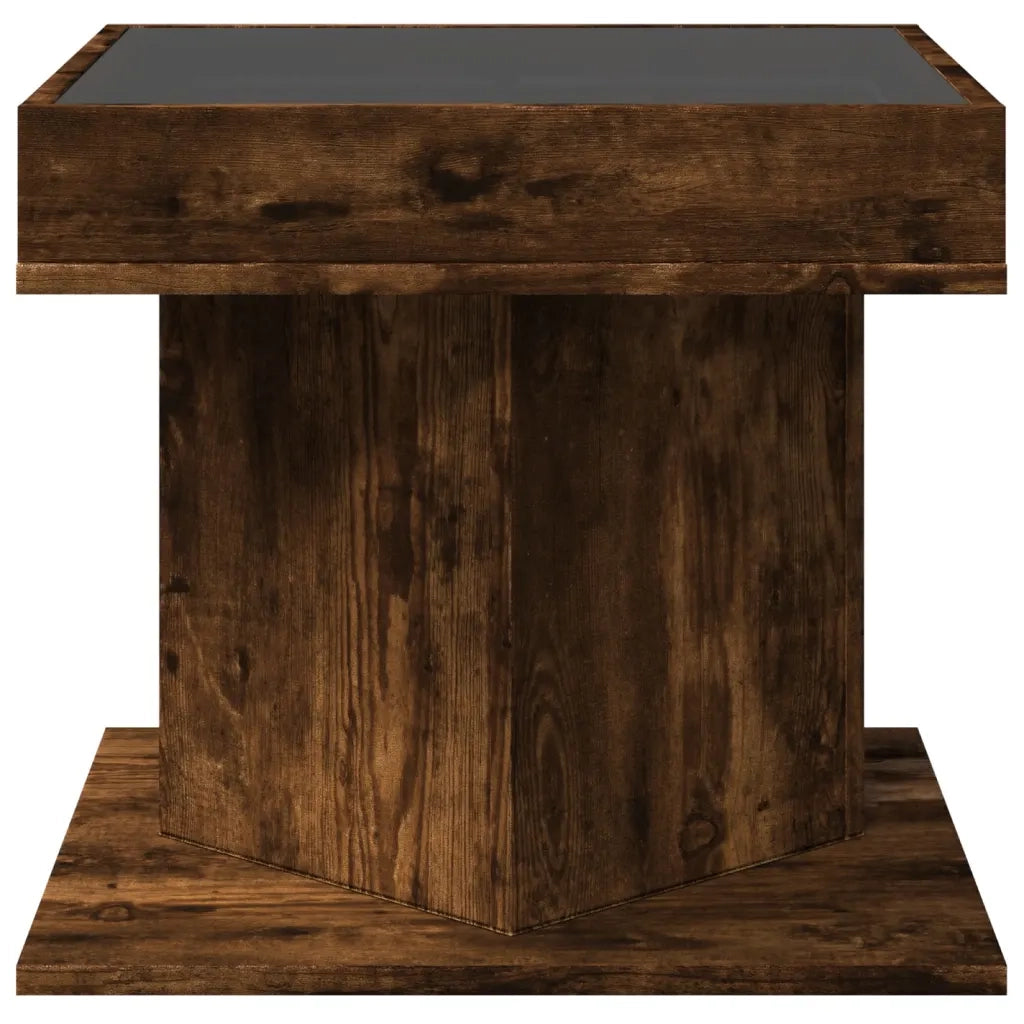 Tavolino Salotto con LED-Tavolino da soggiorno-Tavolo Rovere Fumo 50x50x45 cm Multistrato 353076