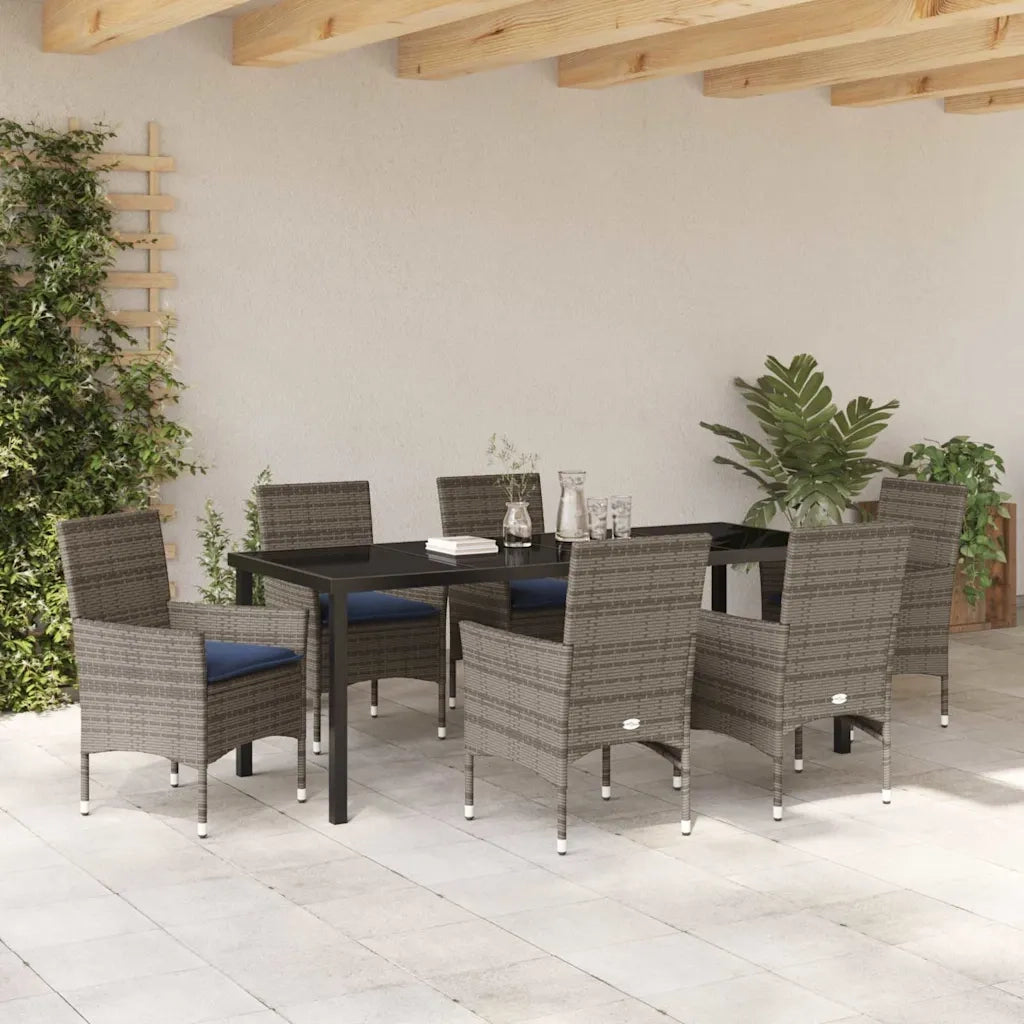 Set di tavolo e sedie con cuscino 7 pcs Grigio Rattan in PE 3379833