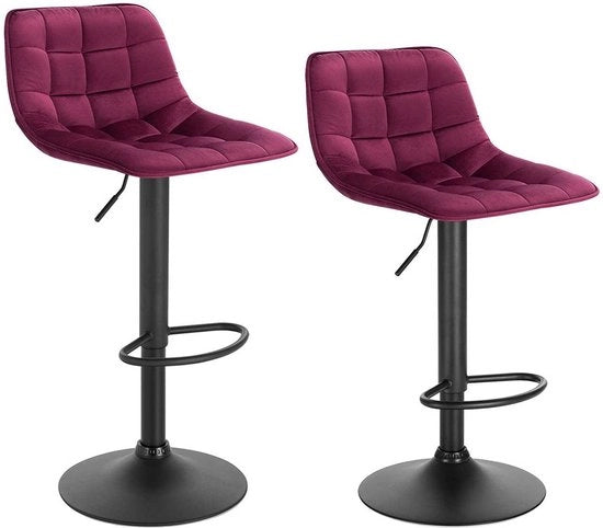 Barstoli in Legno con Schienale Regolabile - Set di 2 - Colore Bordeaux - Ergonomici - per Cucina e Bar - Altezza di Sedia 59-81cm