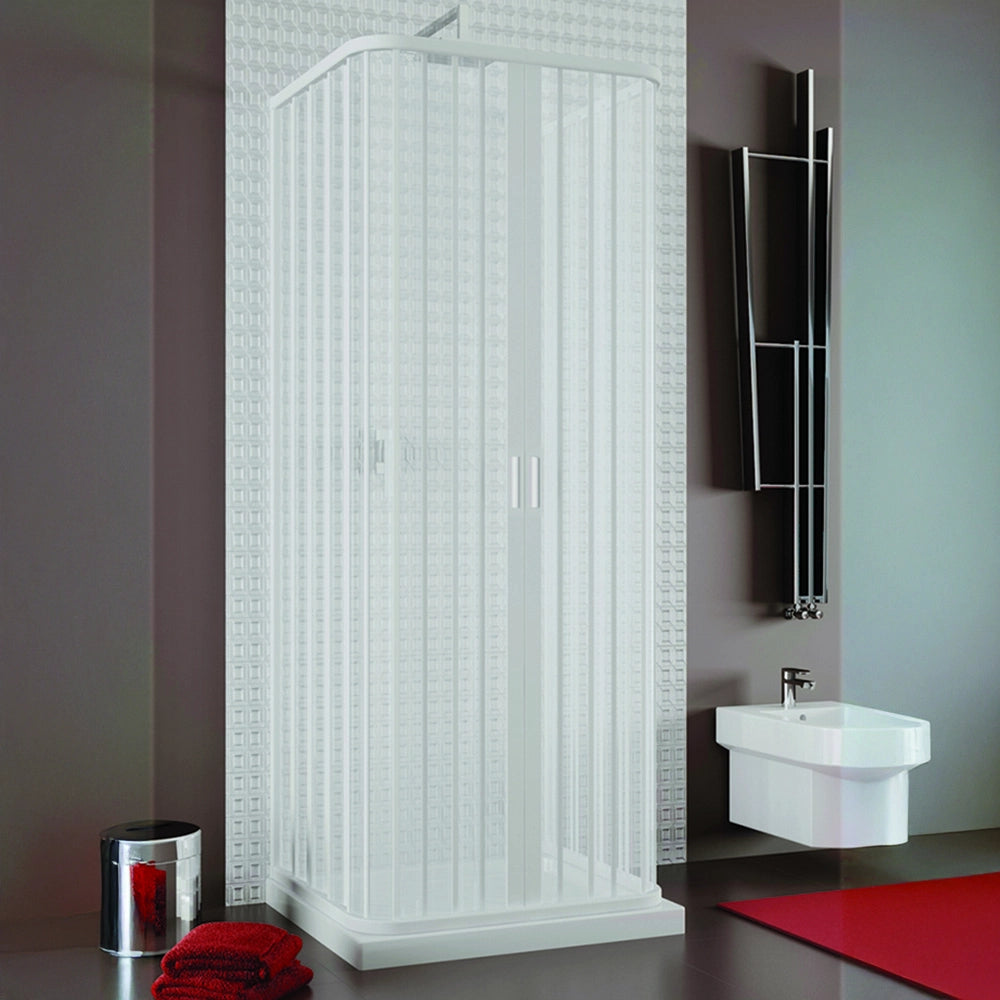 Box doccia 80x80x80 cm a soffietto in PVC bianco tre lati con chiusura centrale Teti