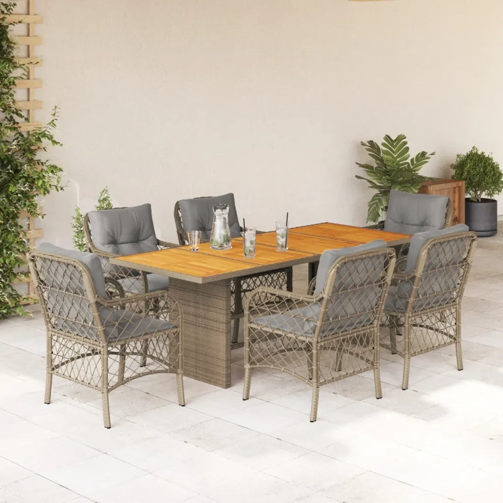 Set Pranzo da Giardino 7 pz con Cuscini Beige Misto Polyrattan 3212078
