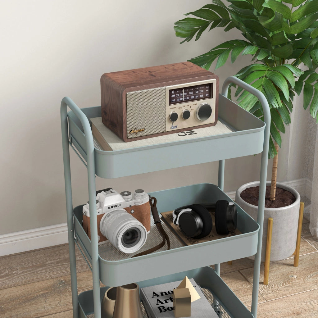 Carrello Cucina 3 Livelli ¨C zephmum ¨C Acciaio, Azzurro, 45x30.6x79 cm