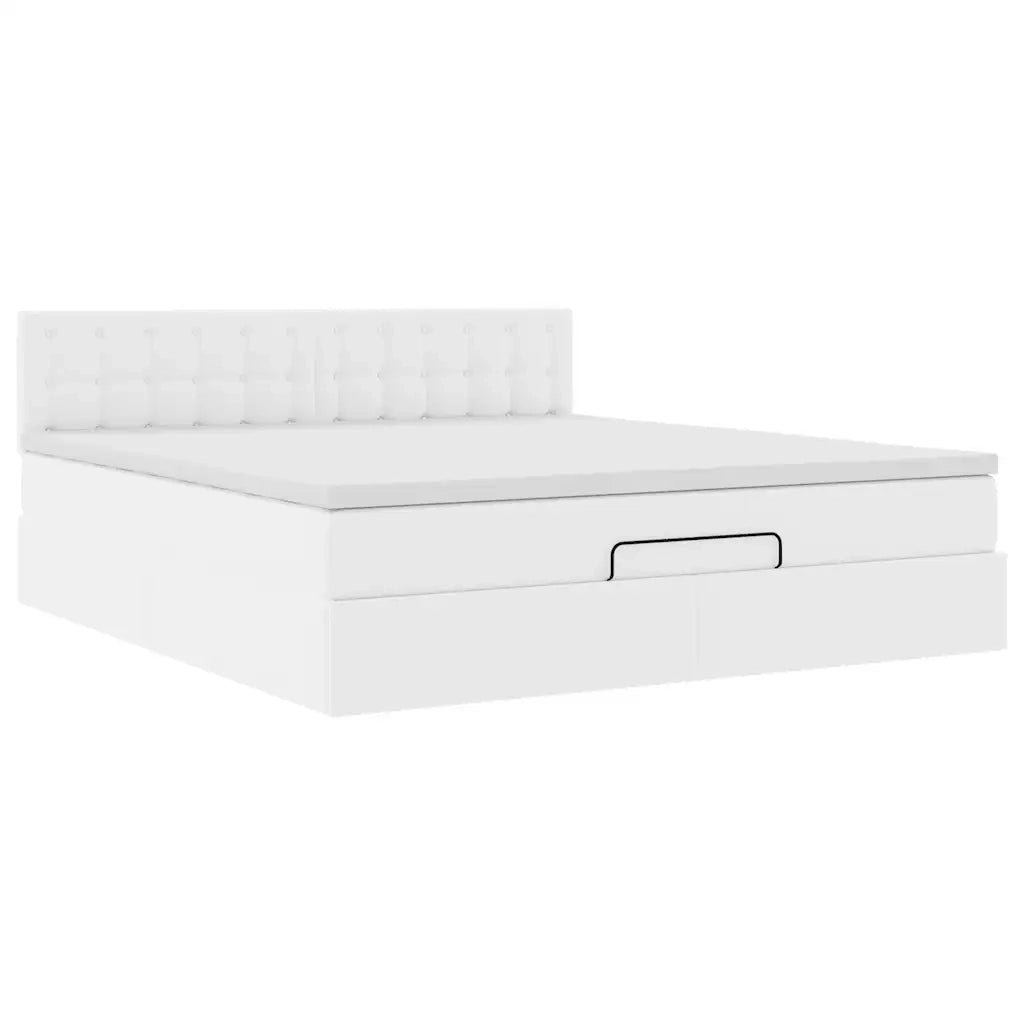 Pouf Letto con Materassi e LED Bianco Puro 160x200cm Similpelle
