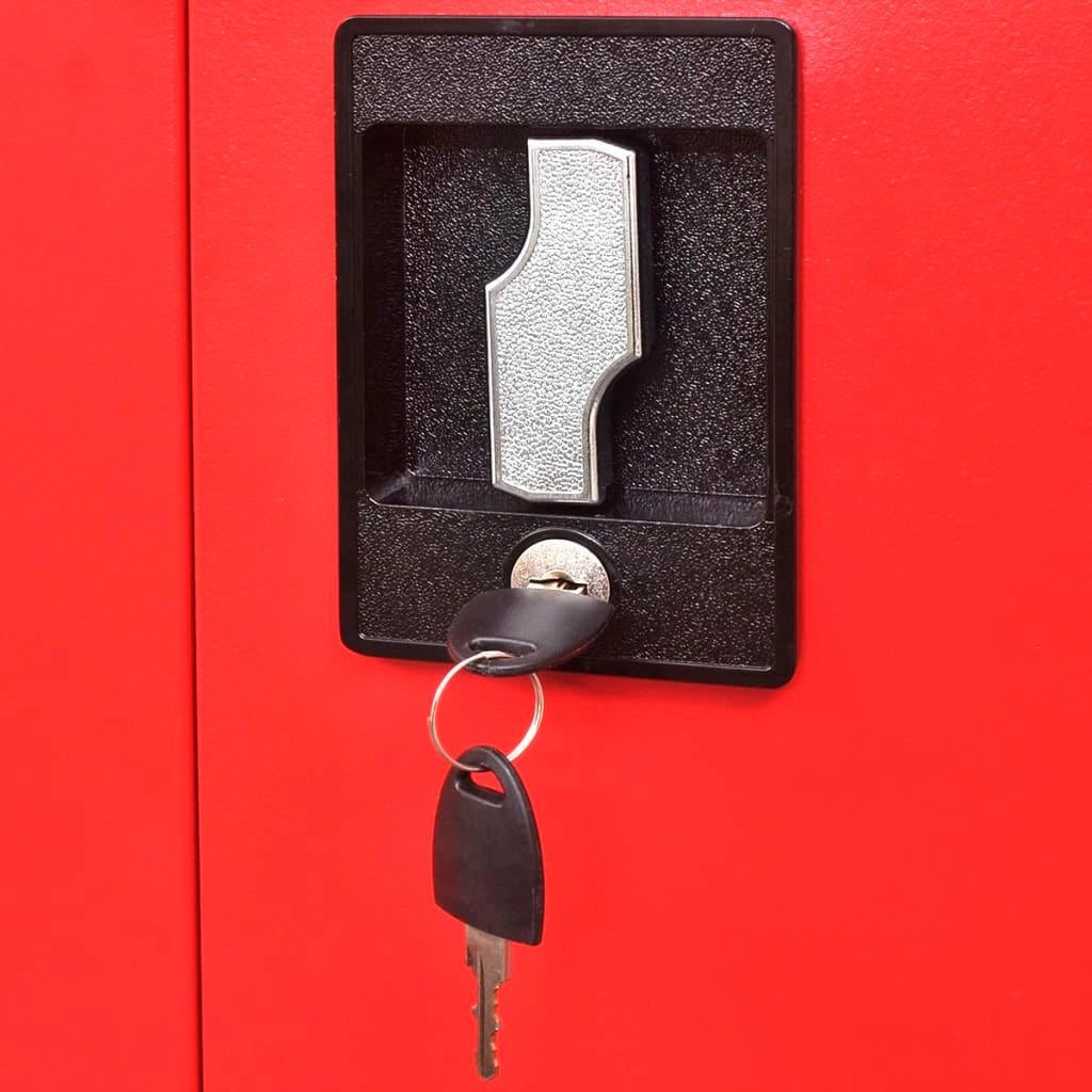 Mobiletto da officina con cassetta degli attrezzi contenitore carrello da officina 3 ripiani regolabili acciaio 180 cm rosso e nero 02_0003797