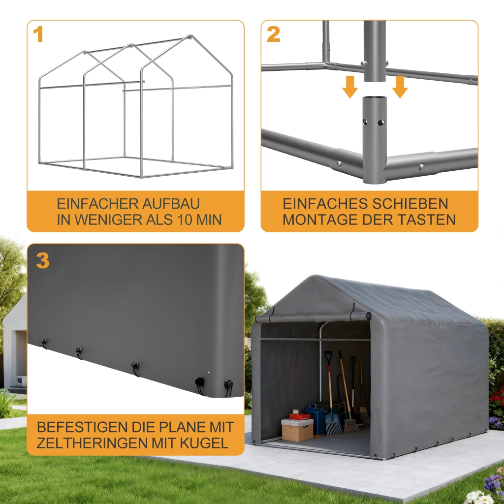 GARAGE PER BICI 160x220x165 cm Grigio in Acciaio e PE