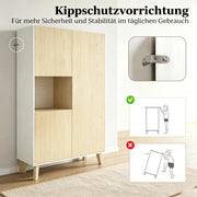 Credenza e madia con 5 vani e chiusura ammortizzata, per soggiorno, bianco e rovere chiaro, 80 × 40 × 135 cm