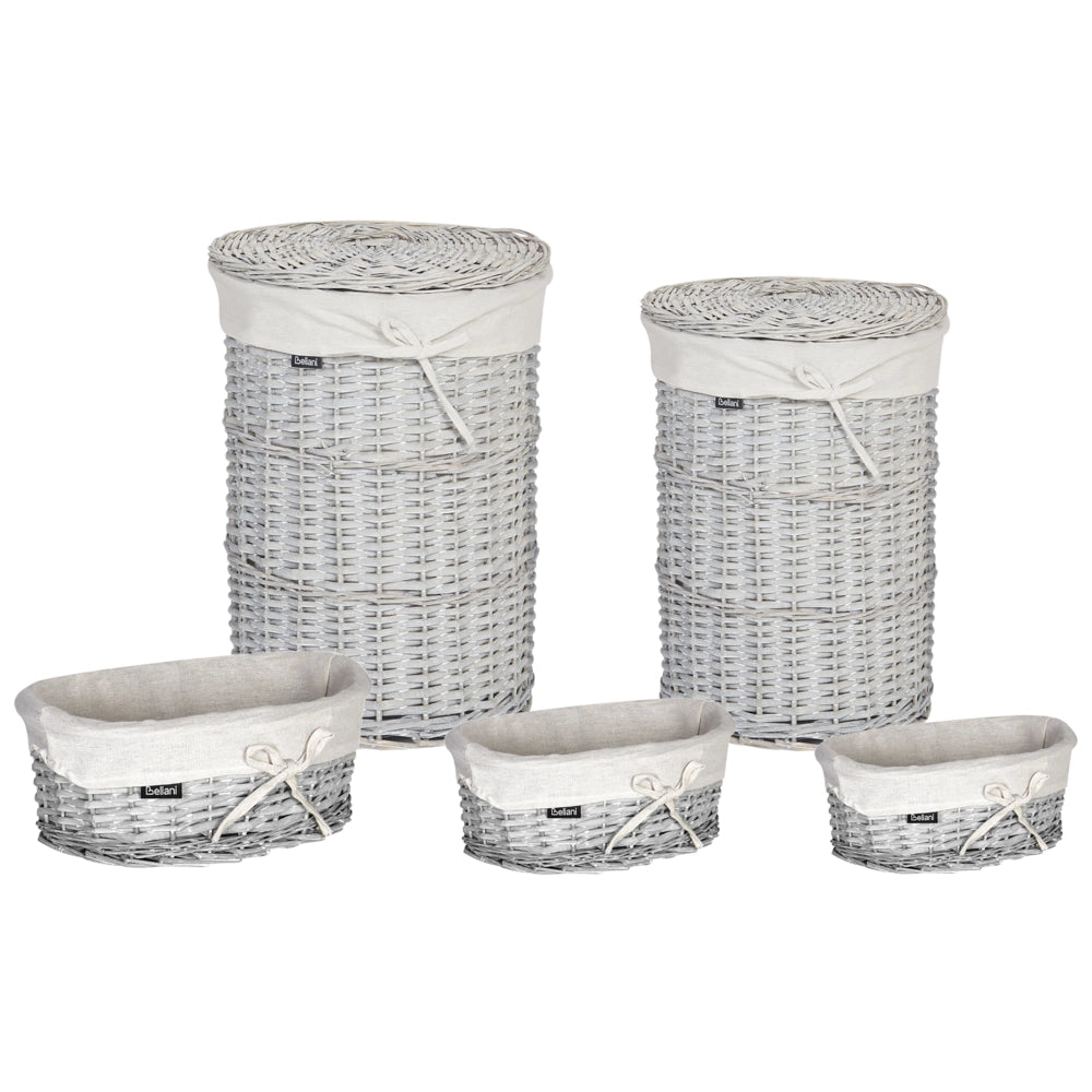 Set di 5 cesti per la biancheria in legno di salice moderno bianco stile moderno