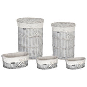 Set di 5 cesti per la biancheria in legno di salice moderno bianco stile moderno