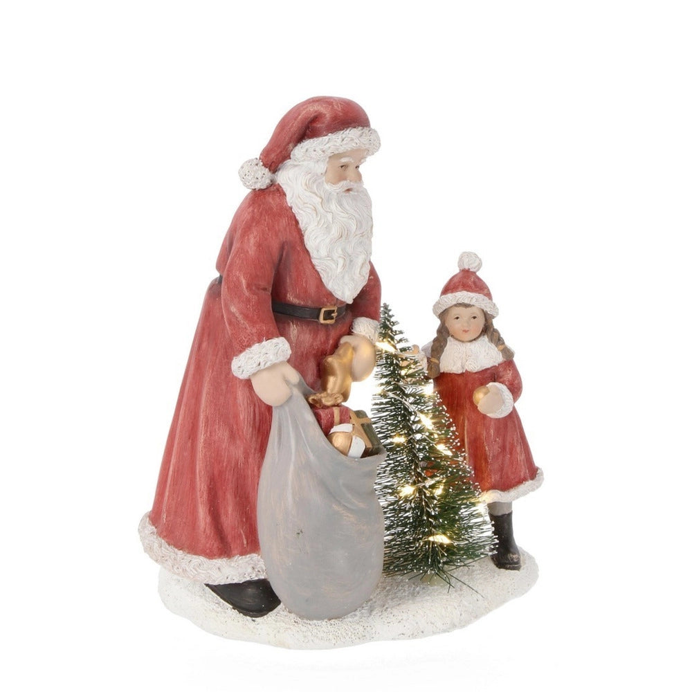 Scena Natalizia Luminosa con Babbo Natale e una Bambina 18 cm